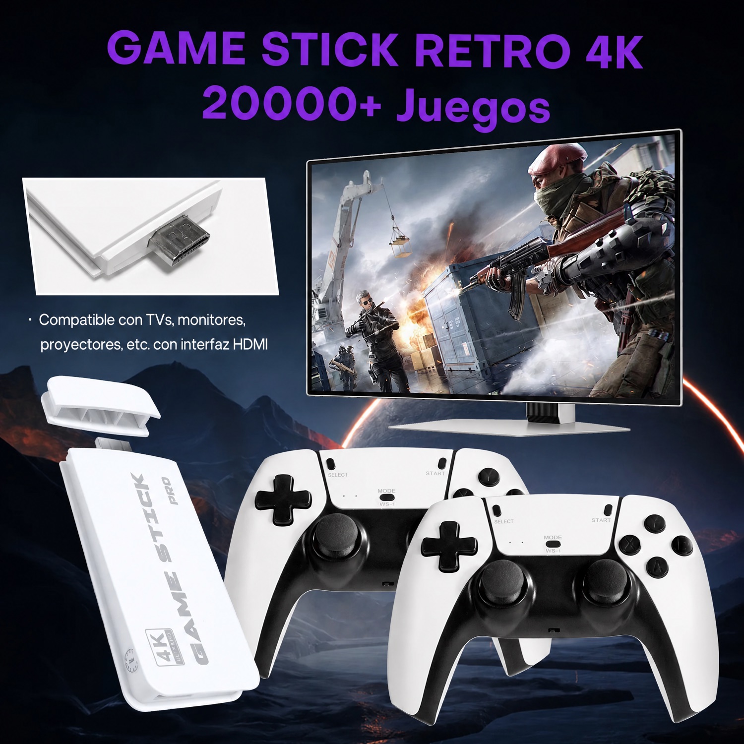 Game Stick Retro 4K compatible con televisores, monitores y proyectores